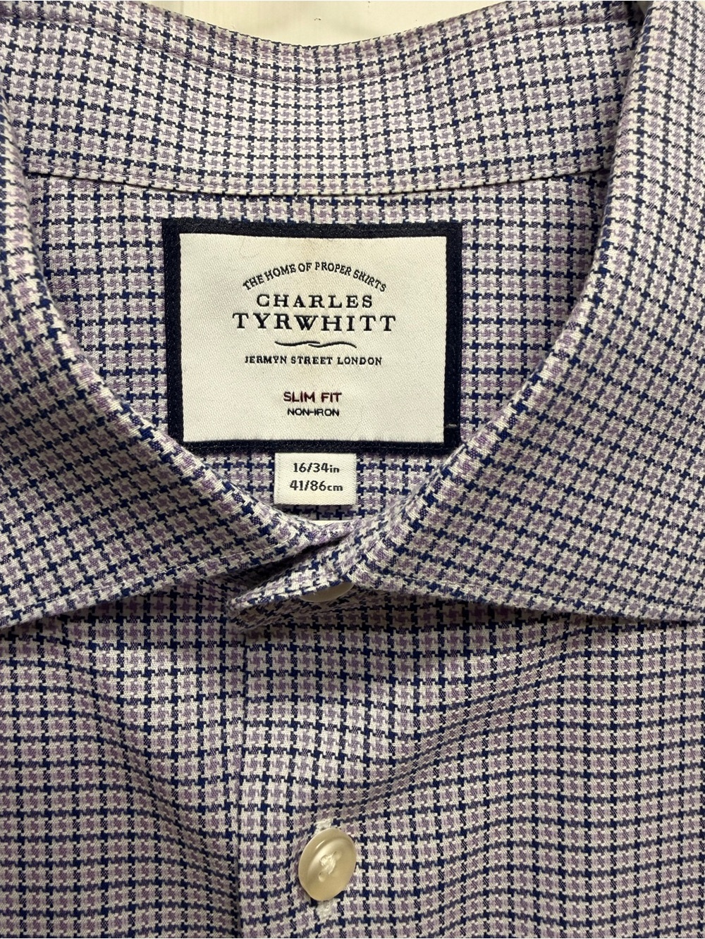 Charles Tyrwhitt Lavender, Blue, and White Micro-Check Dress Shirt, 16 x 34”